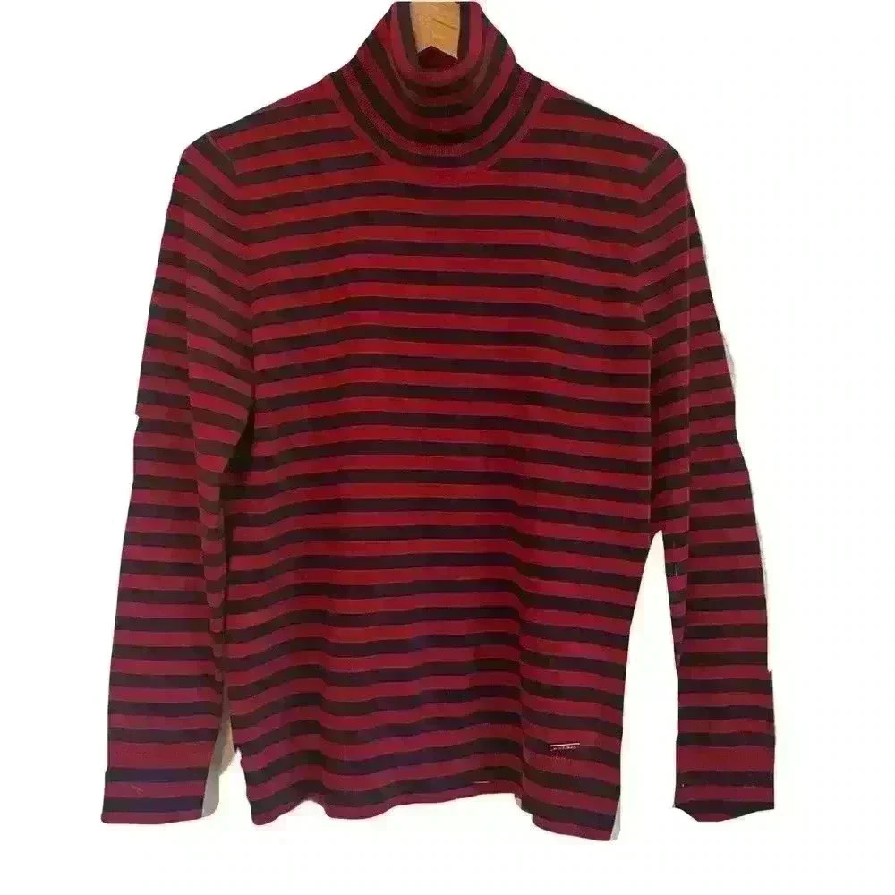 Tommy Hilfiger Women's Striped Cotton Blend Turtleneck Sweater Size Medium